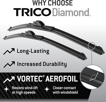 TRICO Diamond 20" + 20" Premium Automotive Replacement Windshield Wiper Blades (Set of 2), Passenger and Driver Side All-Weather Beam Wiper Blades for Select Vehicle Models