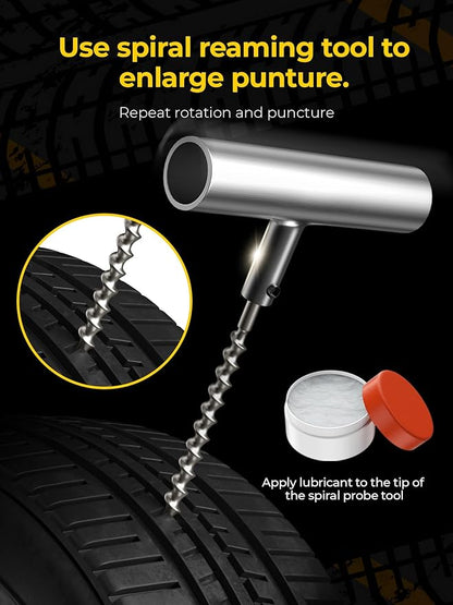 Tire Repair Kit with Plugs Fix Punctures & Plug Flats with Ease - Heavy Duty Flat Tire Puncture Repair Kit for Car, Motorcycle, ATV, UTV, RV, Trailer, Tractor, Jeep, Etc