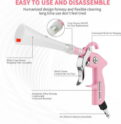Tornado Dry Cleaning Gun Detailing Interior Dryer Air Blow Gun High Pressure Blower Gun for Women Car Detailing Kit Interior Cleaner Works with Air Compressor and Quickly Removes Surface Dirt Pink