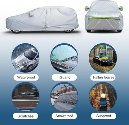 AUQDD 6-Layers Premium Sedan Car Cover Waterproof All Weather Weatherproof UV Sun Protection Snow Dust Storm Resistant Outdoor Exterior Custom Form-Fit Full Padded Car Cover with Straps 197"-208" K4