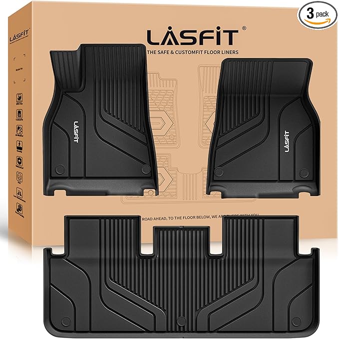 LASFIT Premium Extra Thick Floor Mats Fit for Tesla Model S & Model S Plaid 2025 2024 2023 2022 2021, Custom Fit TPE All Weather Floor Liners 1st & 2nd Front Rear Row Car Mats, Black