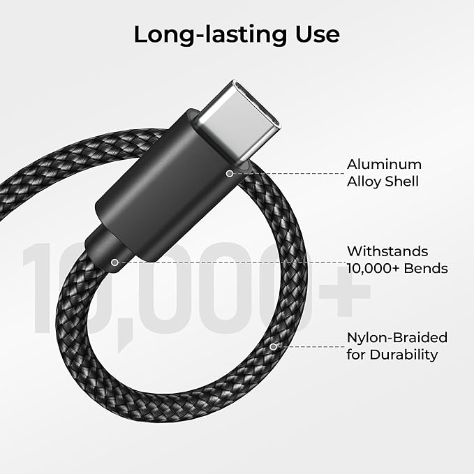 Basesailor USB Type C Charger Cable 3-Pack 3.3/6.6/10FT,Car Charging Cord for iPhone 15 Pro Max,Samsung Galaxy Tab S9 A10E A21 A51 A52 A53 A54 A70 A72 A73 A42 A34 A33 A14 A12 A22,S23 S20 S21 S22 Plus