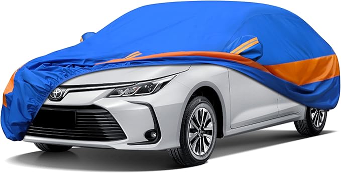 Heavy Duty Outdoor Car Cover Windproof All Weather Waterproof Sun Rain UV Dust Snow Protection Outdoor,Fit Toyota,Camry,Tesla Model 3,Honda Accord,Nissan Altima,Kia K5 etc.Size A4