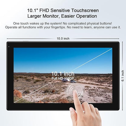 Fookoo 2 Magnetic Solar Wireless Backup Camera 10.1" IPS Touchscreen Monitor 1 Min DIY Install Portable Scratch-Proof No Drilling HD 1080P DVR Rechargeable Night Vision for RV Truck Camper - DCM102