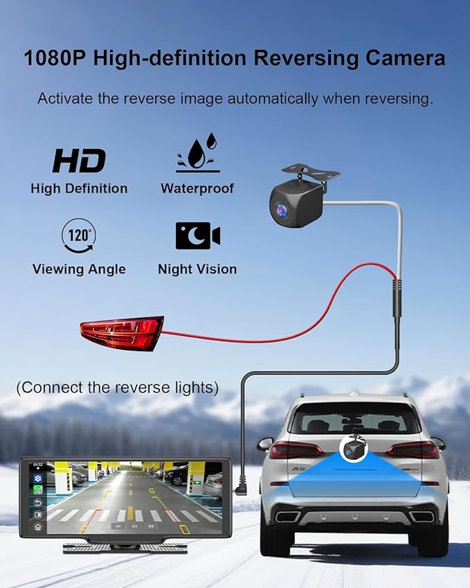 Portable Carplay Screen 10.26'' HD IPS Apple Carplay & Android Auto Screen for Car, Wireless Car Play Stereo with 4K Dash Cam/1080P Rear Camera, Car Audio Receivers,GPS Navigation,Mirror Link,FM,Siri
