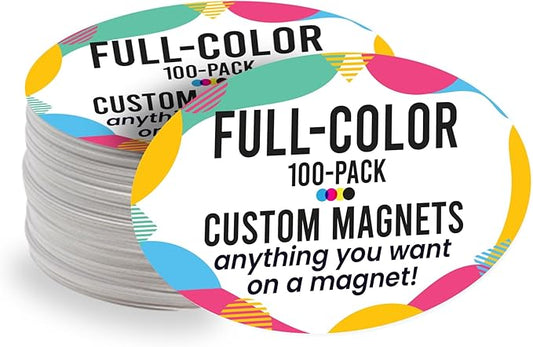 Magnet Me Up Customizable 4x6 Inch Oval Magnet Pack, 100 Piece, Custom Magnet for Businesses, Personal Use, Choose Your Text, Upload Image, Magnetic Vinyl for Any Magnetic Surface, Crafted in USA