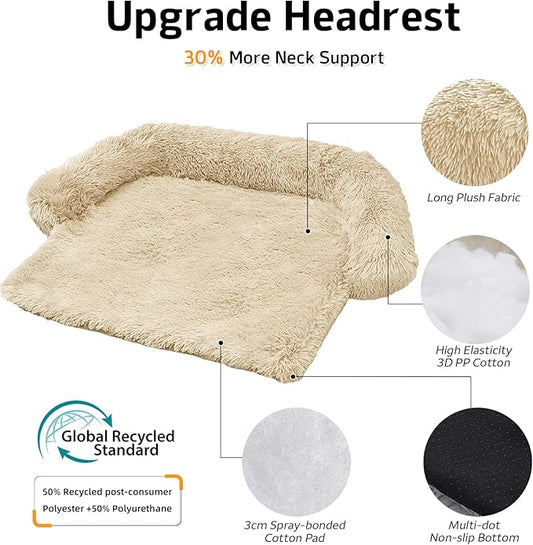 GGIB Calming Dog Bed Fluffy Plush Dog Mat for Furniture Protector with Removable Washable Cover for Large Medium Small Dogs and Cats (Extra Extra Large, Beige)