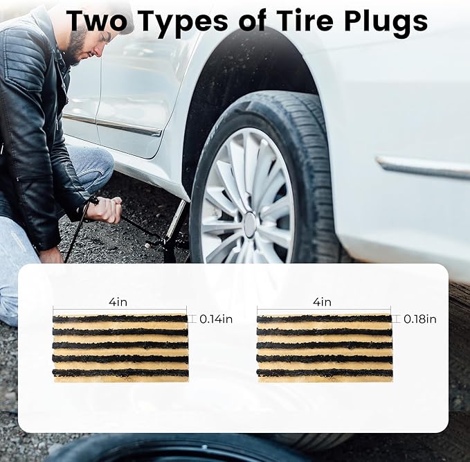 ETENWOLF Flat Tire Repair Kit with Plugs 16 Pcs, Heavy Duty Tire Plug Kit for Car, Motorcycle, ATV, Jeep, Truck, Tractor (Grey)