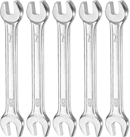 HARFINGTON 5pcs Double Open End Wrench 7mm x 8mm Metric 15 Degree Offset Angle Small Flat Head Wrench Galvanizing Open Ended Spanner for Automotive Repair Furniture Assembly
