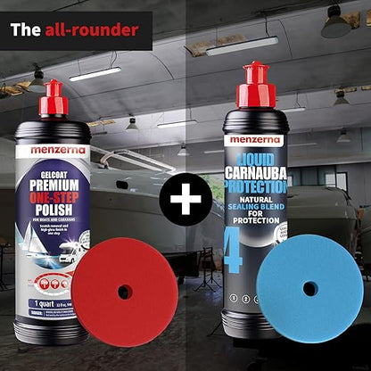 menzerna "Premium One Step Gelcoat Polish" 32oz I Marine Compound to Remove Scratches & to Provide a Glossy Finish I Boat Polish for Outstanding Brilliance I Heavy & Medium Cut + Finish All in one