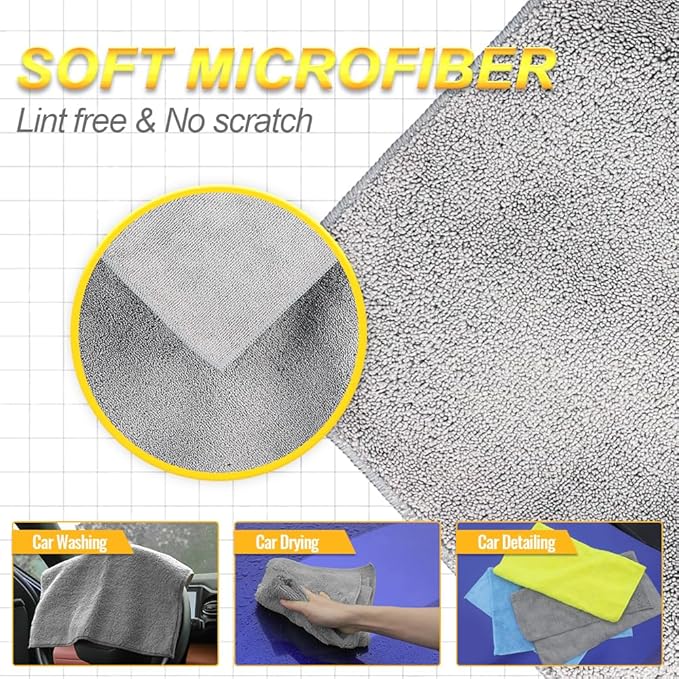 Microfiber Car Wash Cleaning Towel for Clean Car, Extra Soft,Reusable and Durable,Absorbent, Lints-Free,Interior Micro Fiber Rags,16in x 16in - 6 Packs Grey