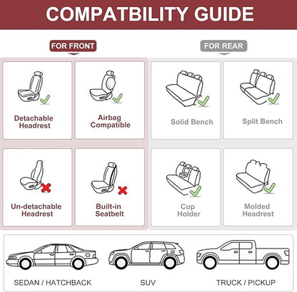 Car Seat Covers Full Set, Front and Rear Seat Covers for Cars, Waterproof Leather Auto Seat Protectors with Head Pillow, Car Seat Cushions Fit for Most Sedans SUV Pick-up Truck, Wine Red