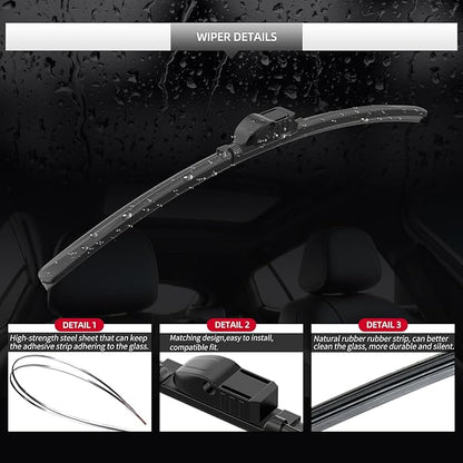 Front Windshield Wipers, 2-Piece Set for BMW 6 Series 640i 650i 2011 2012 2013 2014 2015 2016 2017 - Automotive Replacement Front Wiper Blades for Car Window