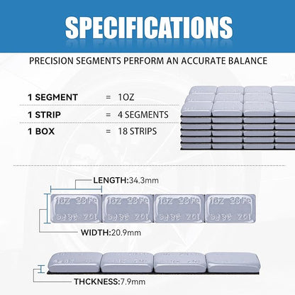 1OZ Adhesive Wheel Weights, Grey 1 oz Stick on Wheel Weights,A Box of 18 Strips, 4 Segments/Strip (72 oz Pack)