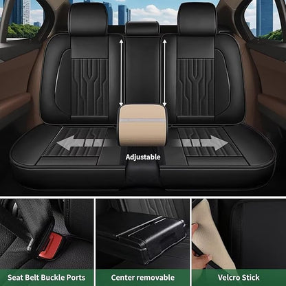 YORKNEIC Fit for Hyundai Kona Seat Covers 2018-2025: Leather Waterproof Car Seat Covers Anti-Slip Protector Full Set (2 Row 5 Seats, Black)