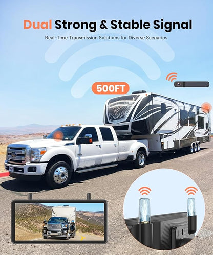 AUTO-VOX 2 Solar Wireless Backup Camera System with Two Cameras (License Plate & Portable): 7.2” 1080P HD Dual Channel Monitor, IP69K Waterproof Back up Camera for Truck,RV,Camper,Horse/Boat Trailer