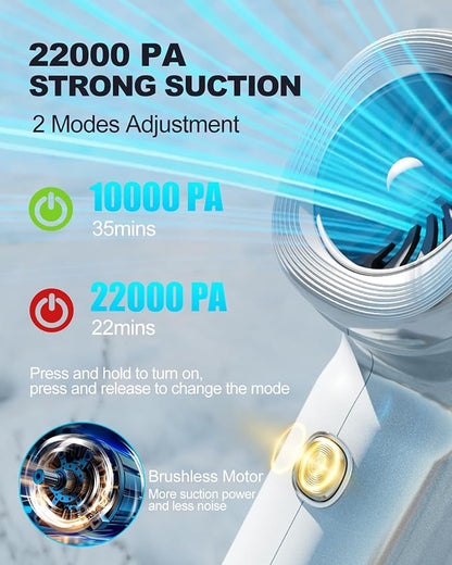 Handheld Car Vacuum Cleaner High Power,4-in-1 Small Portable Mini Cordless Brushless Motor Cleaner with 22000pa Suction Power & Air Duster,Type-C Charge,Cleaner for Home,Car(Mysterious Silver)