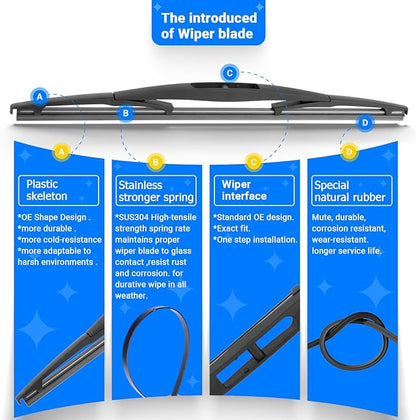 Windshield Wiper Blades Replacement for Subaru Outback 2020 2021 2022 2023 2024 Original Factory Quality Front Rear Wipers Blade Set for My Car - 26" 18" 16" (Pack of 3)