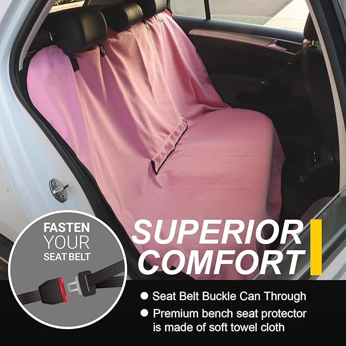 Back Seat Cover for Car Trucks Van SUV,Waterproof Rear Bench Towel Seat Covers for Dogs and Kids,Automotive Backseat Protector (Pink)