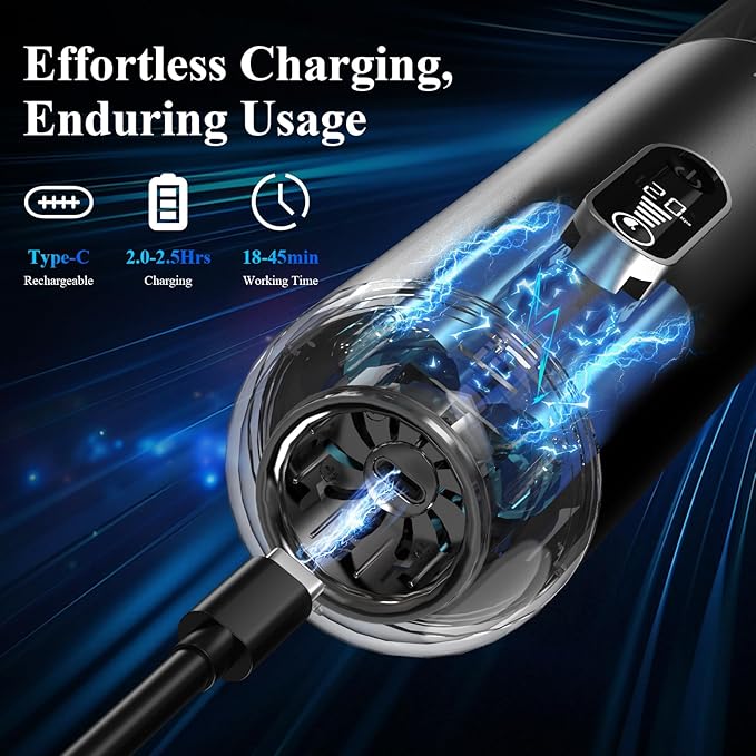 Car Vacuum Portable Cordless - 20000PA High Power Handheld Vacuum with LED Display, 2.5H Fast Charging Up to 45 Mins of Runtime, Hand Vac Cordless Rechargeable for Car Home Corner Cabinet