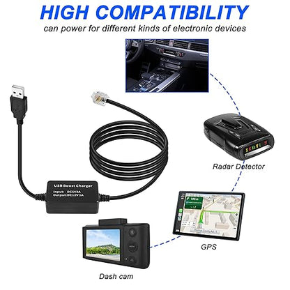 MEIRIYFA Radar Detector Power Cable,USB 5V to 12V RJ11 Radar Detectors Replacement Power Cord Step Up Boost Adapter Cable w/RJ-11 Telephone Connector(1.5M)