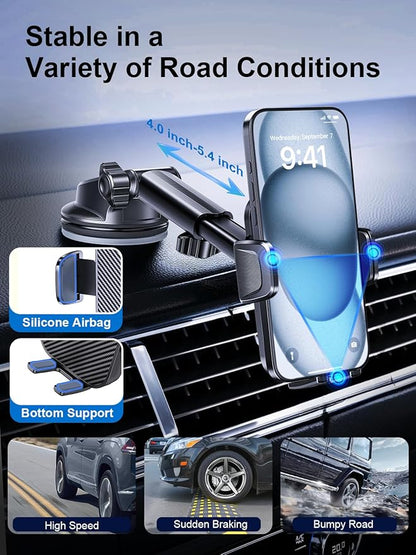 [Military-Grade 3-in-1 Blue Phone Holders for Your Car, [2025 Most Stable and Flexible Suction Cup] Vent Dashboard Windshield Cell Phone Mount Car Fit for All Phones, iPhone, Samsung