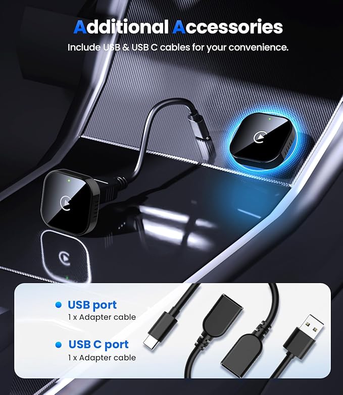 Teeran Wireless CarPlay Adapter 2025 Upgrade Wired CarPlay to Wireless, Mini USB Design for Cars with Built-in Wired Apple CarPlay Plug and Play Easy Use Fast Stable Connection Car Play for iPhone