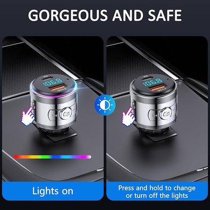 Bluetooth Transmitter for Car, LENCENT Full Metal Bluetooth 5.3 Car Adapter Dual USB Fast Charging 48W(PD 30W & QC3.0 18W), Wireless FM Radio Transmitter with Hi-Fi Music, Hands-Free Calling