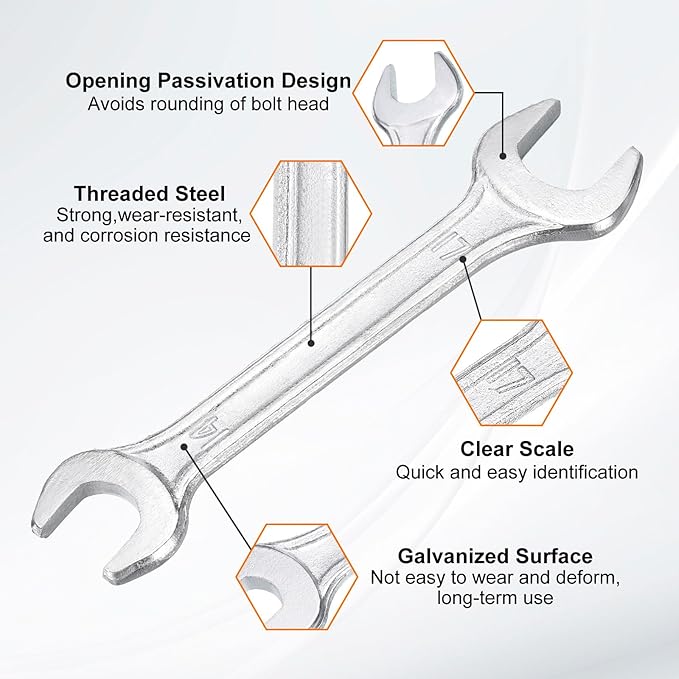 HARFINGTON 5pcs Double Open End Wrench 14mm x 17mm Metric 15 Degree Offset Angle Small Flat Head Wrench Galvanizing Open Ended Spanner for Automotive Repair Furniture Assembly