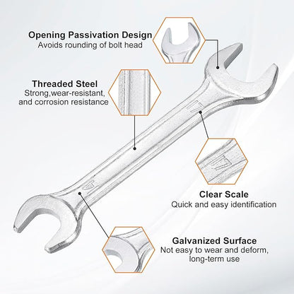 HARFINGTON Double Open End Wrench 14mm x 17mm Metric 15 Degree Offset Angle Small Flat Head Wrench Galvanizing Open Ended Spanner for Automotive Repair Furniture Assembly