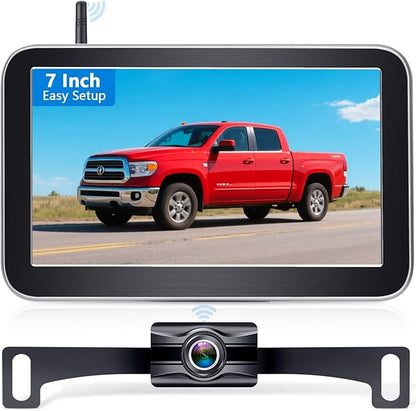 Wireless Backup Camera for Trucks - 7 Inch Monitor, HD 1080P, Color Night Vision, 2 Channels, IP69 Waterproof Backup Camera for Pickups, Cars - Easy Install for Towing & Parking