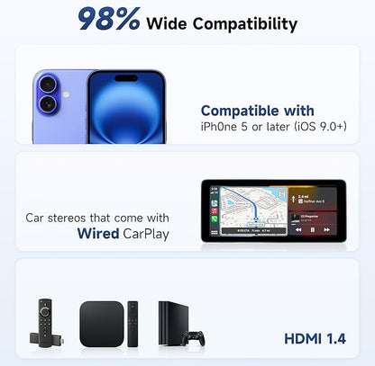 AD1 Wireless Carplay Adapter with HDMI, 2 in 1 Upgraded Dongle for Wired CarPlay Cars, Plug & Play HDMI Multimedia Hub for TV Box/Game Console/DVD/Blu-ray, Bluetooth 5.2, OTA Updates