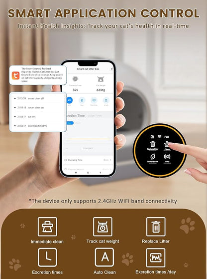 (2025) Self Cleaning Litter Box, Upgraded Robot Automatic Litter Box for Multiple Cats, 65L+9L Extra Large, Features Negative ion Sterilization and Deodorization, APP Control, 3 Rolls Litter Liners