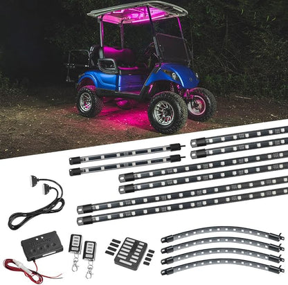 LEDGlow 12pc Million Color LED 4-Seater Golf Cart Underglow Neon Kit with Canopy, Wheel Well & Interior Lights Fits EZGO, Yamaha, Club Car, ICON, Evolution, Tomblerin, Star EV - for 12-Volt Battery
