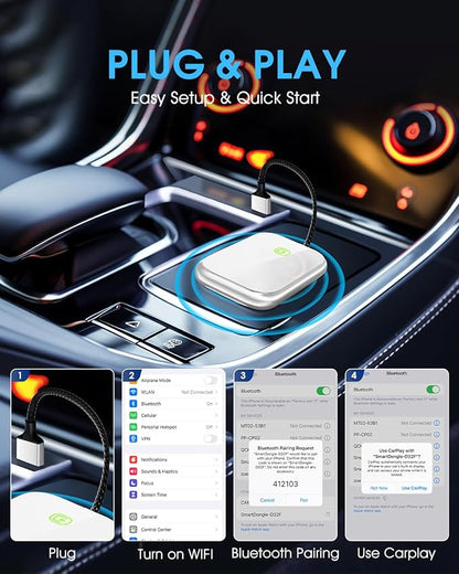 Wireless CarPlay Adapter - Fast & Stable Connection for Carplay Wireless Adapter Convert Factory Wired to Wireless CarPlay Dongle Plug & Play Car Play Fit for iPhone iOS 10+ (Silver)