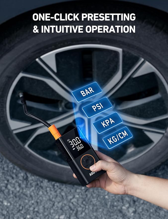 AstroAI L7 Tire Inflator Portable Air Compressor Cordless-2pack Bike Pump with Digital Dual Values Display, 150 PSI Car Tires Pump with LED Lights Air Pump for Cars, Motorcycles, Bikes, Balls