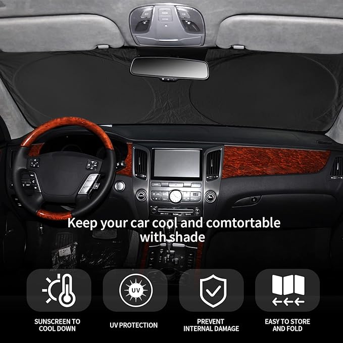 for Honda Fit 2024 Windshield Sun Shade Foldable Sunshade-for Honda Fit 2007-2022 2023 Windshield Cover 210T Reflective Front Window Protector Blocks UV Rays Sun Visor Car Accessories XXL(63" x39.4")