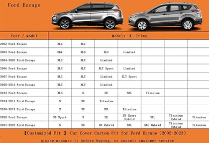 Kayme 6 Layers SUV Car Cover Custom Fit for Ford Escape (2000-2025) Waterproof All Weather for Automobiles, Outdoor Full Cover Rain Sun UV Protection.Silver