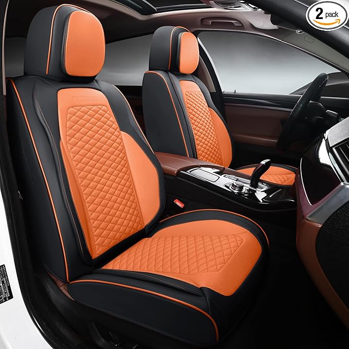 Seat Covers for Cars Full Set, Leather Seat Covers 2 Pack, Breathable Leather Materials, Suitable for SUV/Truck/Sedan/Automotive (Orange, 2 Piece)