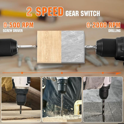 Litheli 20V Cordless Drill Driver, Brushless Power Drill with 2 Variable Speed, 1/2 Inch Keyless Chuck, Electric Drill, 17+1 Clutch Settings with Maximum Torque of 530 In-lbs (Charger not Included)