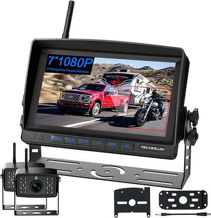 RV Backup Camera, 7'' 1080P Vehicle Backup Cameras with AI Detection, Waterproof Wireless Backup Camera with DVR Recording & Night Vision for Car, Van, SUV, Truck, Trailer