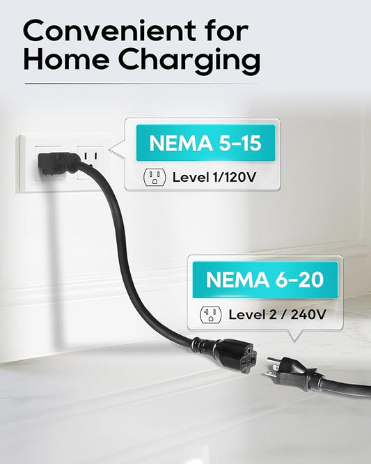 2025 Upgraded Level 1-2 Portable EV Charger,110V-240V,16Amp,NEMA 5-15 & 6-20 Plug,25 Ft EV Charging Cable, Electric Car Charger for SAE J1772 Evs/PHEVs, EV Charging Cord
