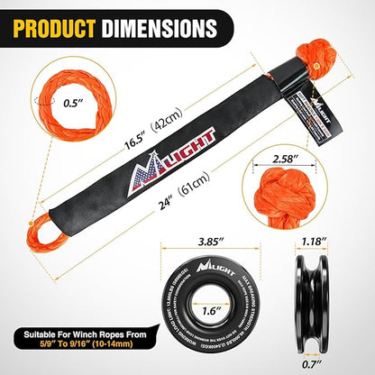 Nilight Synthetic Soft Shackle & Recovery Ring Kit 1/2inch x 24inch Soft Shackle (56,000 LBS Breaking Strength) with Snatch Ring (46,000 LBS MBS) for 4x4 Truck SUV ATV Off Road, 2 Years Warranty
