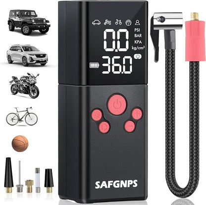Tire Inflator Portable Air Compressor, 150PSI Cordless Portable Tire Inflator for Car, 3X Fast Smart Air Pump for Car Tires, Bike Pump, Motorcycle, Ball - Digital Pressure Gauge/LED