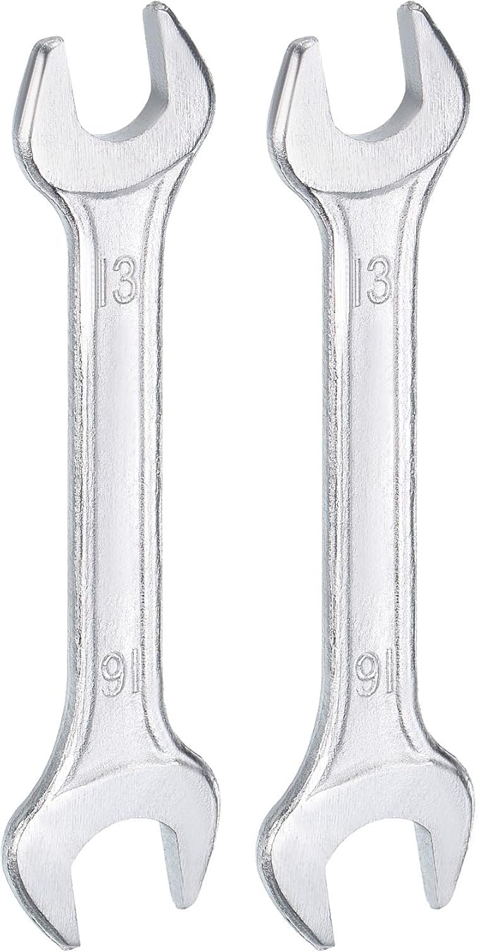 HARFINGTON 2pcs Double Open End Wrench 13mm x 16mm Metric 15 Degree Offset Angle Small Flat Head Wrench Galvanizing Open Ended Spanner for Automotive Repair Furniture Assembly