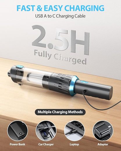 Handheld Vacuum Cordless 15000PA Car Vacuum 3-in-1 Hand Held Vacuums 1.1 Pounds Hand Vac Cordless Rechargeable One-Touch Empty for Cleaning Cars Offices Homes Pet Hair and Dust (Blue)