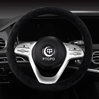 Soft Car Steering Wheel Cover for Sedan, SUV, Warm Luxury Velvet, Odorless, Universal, Anti Slip, Summer Winter, Black, Large Size[15" 1/2-16"](39-41cm)