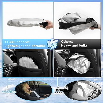 T TGBROS Windshield Sun Shade for Volkswagen Atlas 2018-2024 2025 Front Window Sun Shade Foldable Sun Shield Sun Visor Cover Block Heat and Sun Protection