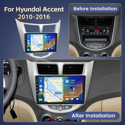 8 Core 2+64G Android 15 Car Stereo for Hyundai Accent 2010-2016 with Wireless CarPlay Android Auto, 9" Touch Screen Radio for Accent Bluetooth DSP 32EQ FM/RDS WiFi GPS 59UI Backup Camera