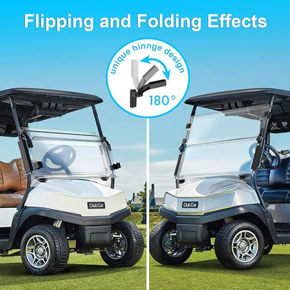 Upgraded Club Car Precedent Windshield,Golf Cart Windshield for Precedent/Tempo/Onward (2004-Up)– Heavy Duty Hinges, Foldable, Anti-UV & Impact Resistant, 5MM Thick PC Material, 37.6"W X 33.2"H